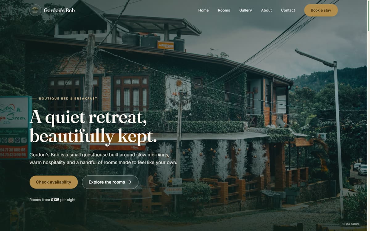 Gordon's Bnb website